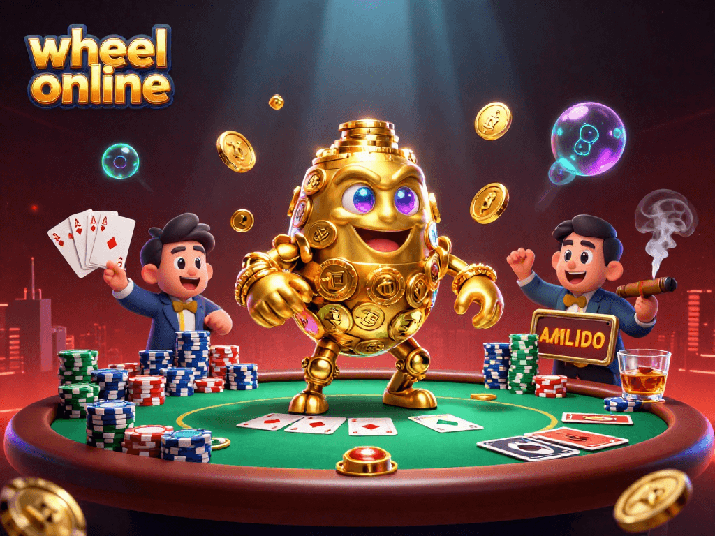 Engaging wheel online experience with 3D golden golem and vibrant casino elements