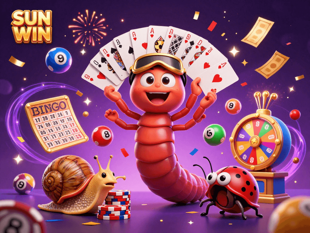 SUN WIN celebrates dynamic gameplay with colorful elements and diverse characters at a lively casino scene.