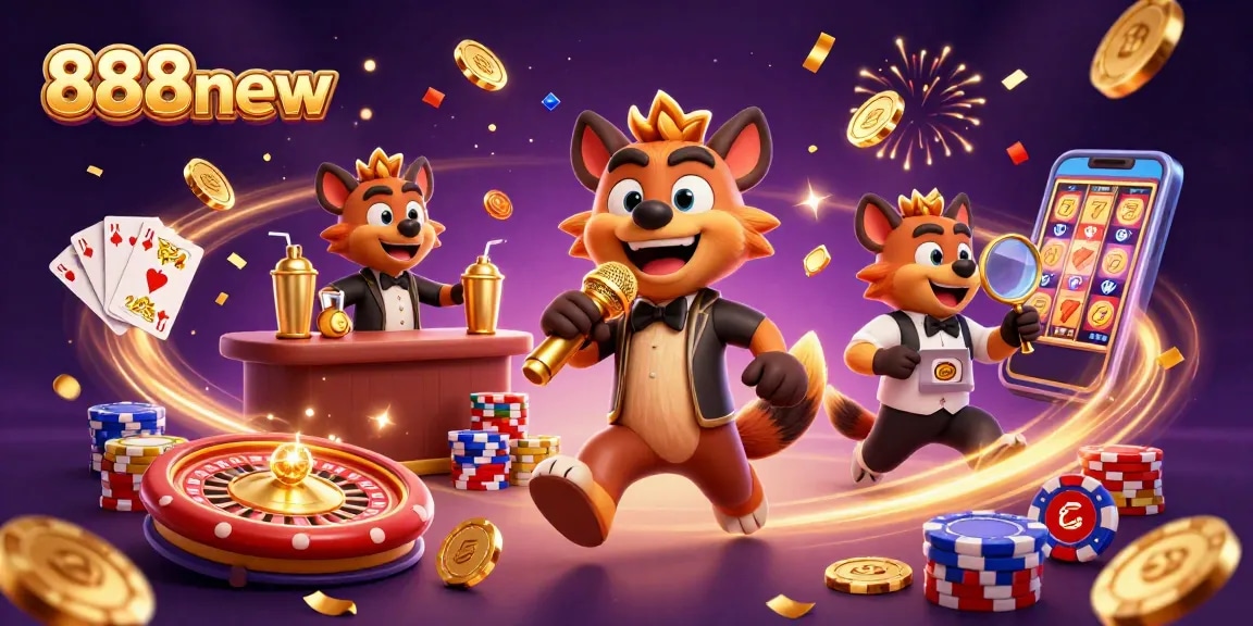 Enjoy thrilling gaming at 888new with lively hyenas entertaining at a vibrant casino scene.