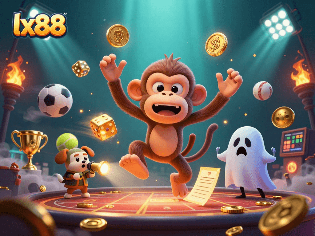 Experience thrilling gaming action at lx88 with a playful poltergeist monkey and curious ghost-hunter pup.