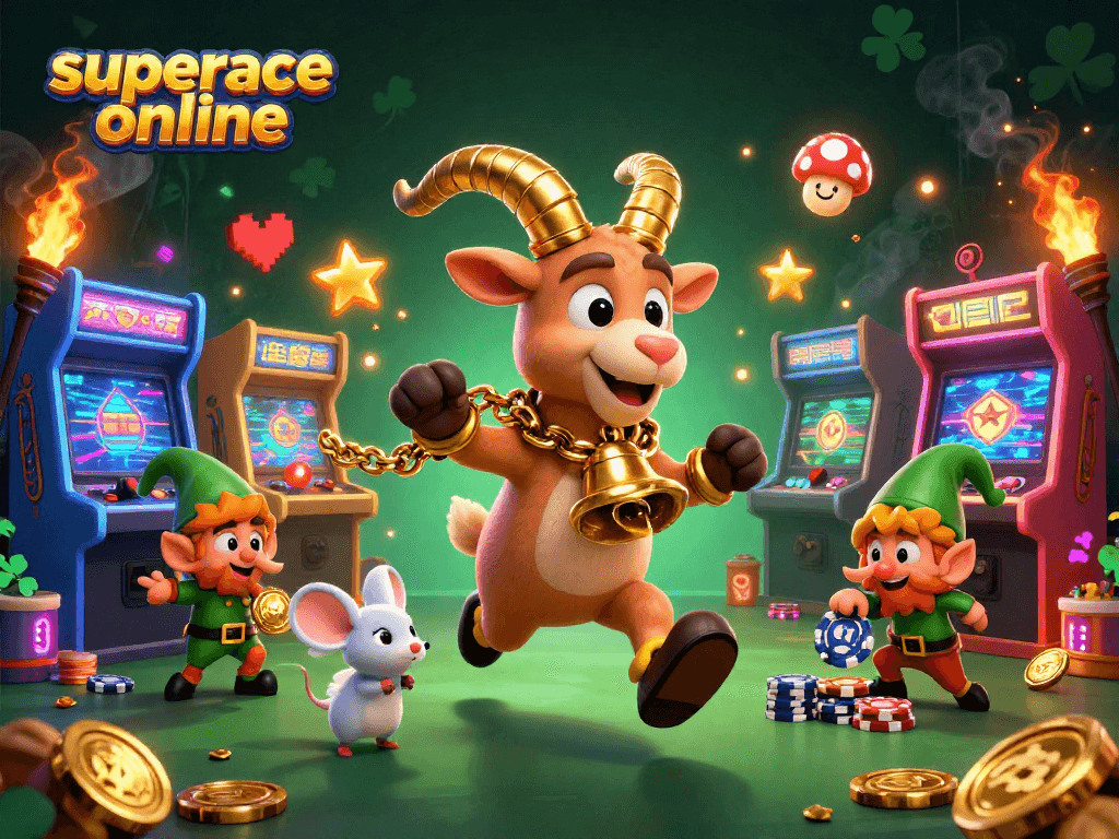 Experience thrilling gameplay with superace online as festive characters steal chips in a vibrant casino.