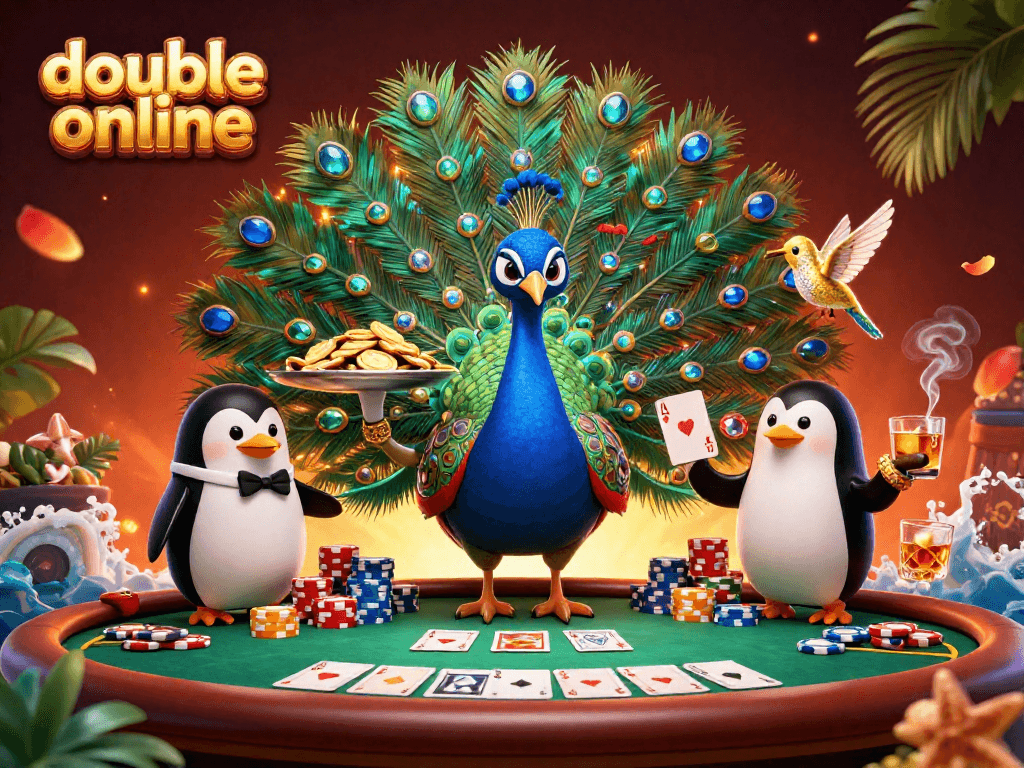 Experience thrilling gameplay with double online as the aristocratic peacock, butler penguin, and hummingbird highlight exciting poker action.