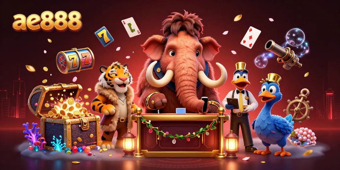 Experience exhilarating gaming with ae888, showcasing vibrant slots and charming characters in an animated casino.