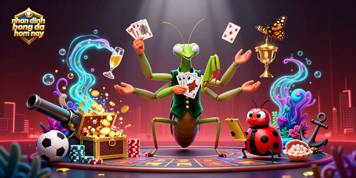 Engage with the vibrant action of nhan dinh bong da hom nay featuring a giant praying mantis card sharp and ladybug pit boss in a lively gambling scene