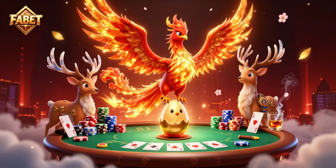 FABET phoenix and stag enhance player excitement at a vibrant casino.