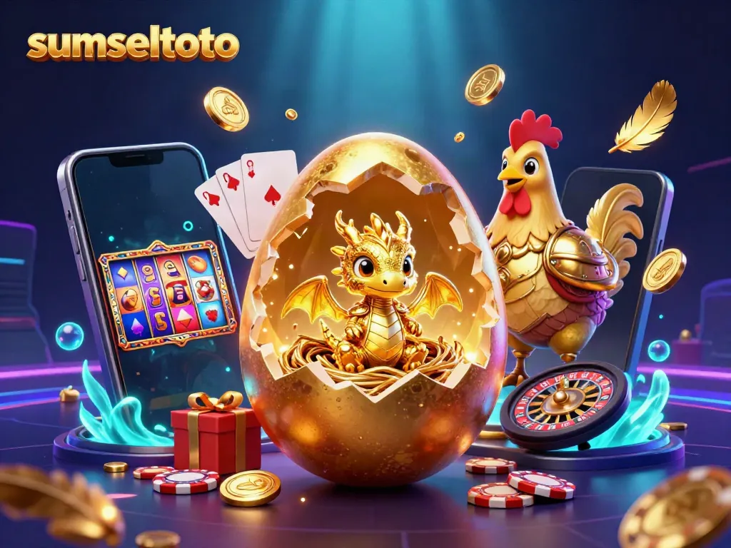 Experience the excitement of sumseltoto with a golden dragon guarding poker chips and dynamic gaming elements.