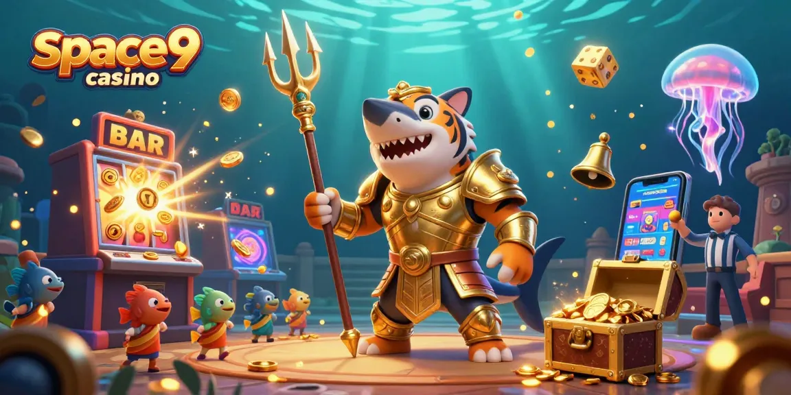 Experience thrilling gameplay at Space9 Casino with a dynamic underwater scene of gaming excitement.