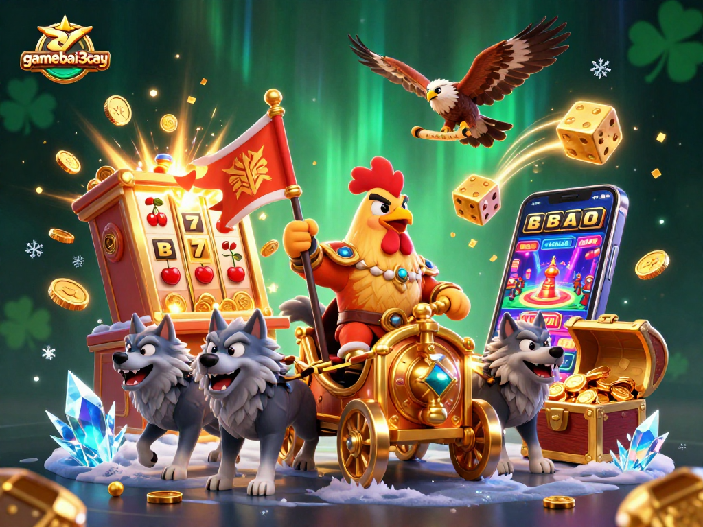 Spin the reels and win big with gamebai3cay's vibrant casino scene featuring a jackpot explosion.