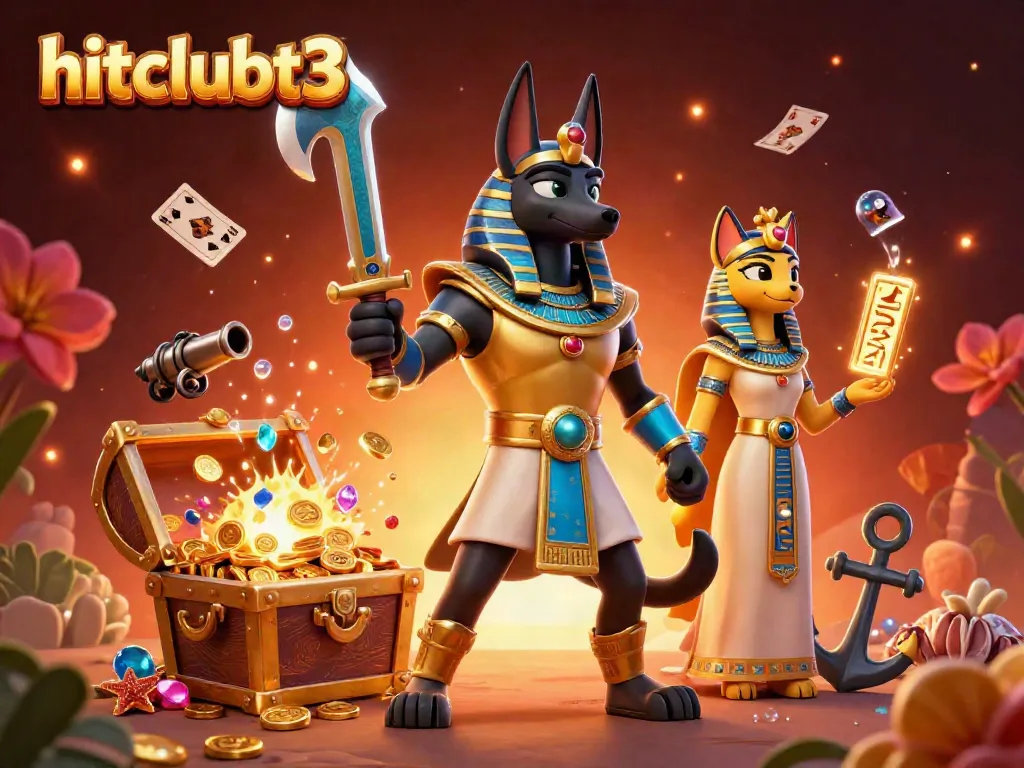 Experience the excitement of hitclubt3 with an Egyptian warrior and treasure-filled casino scene.