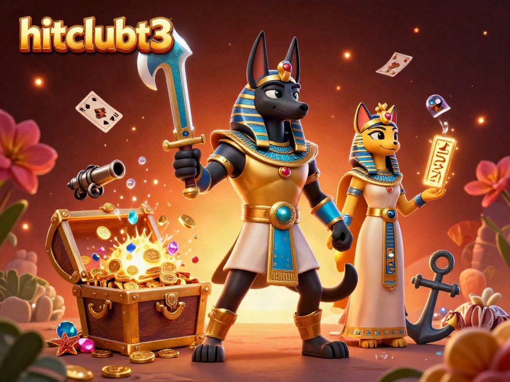 Experience the excitement of hitclubt3 with an Egyptian warrior and treasure-filled casino scene.