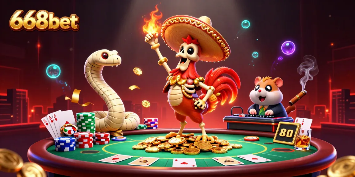 Experience vibrant gaming action at 668bet with cartoon characters celebrating a winning moment.