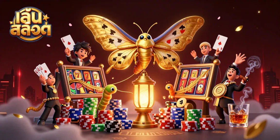 Experience เล่นสล็อต through an enchanting 3D casino scene adorned with vibrant slot reels and gold accents.