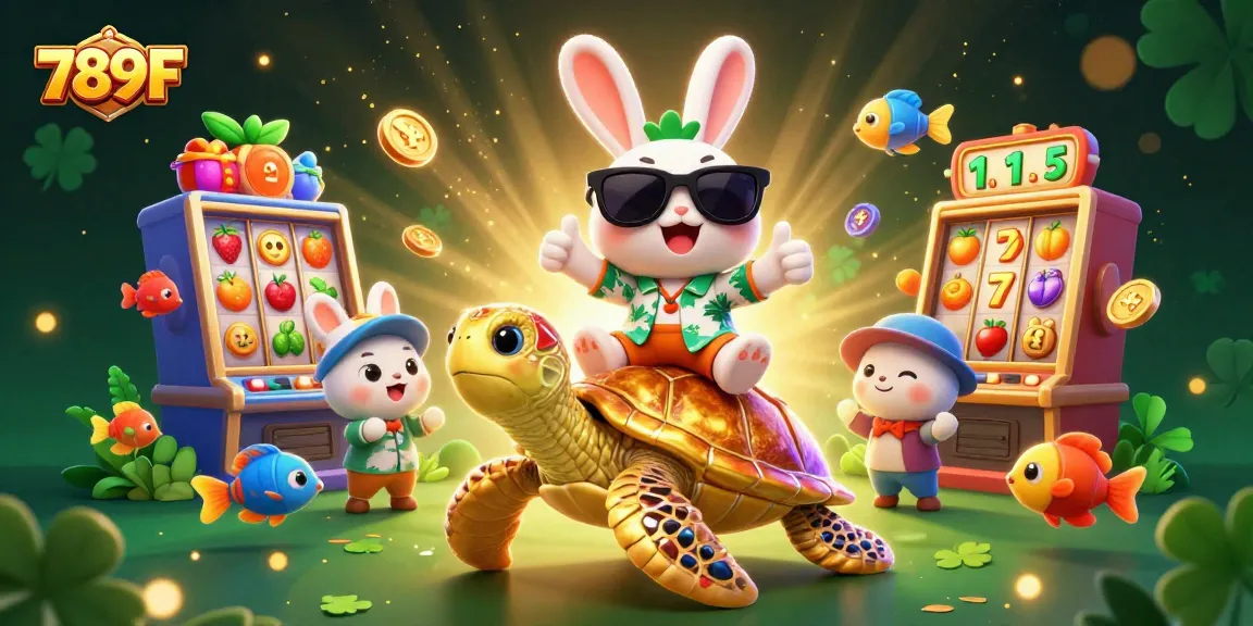Experience thrilling gameplay at 789F with a vibrant illustration of a lucky rabbit celebrating wins!