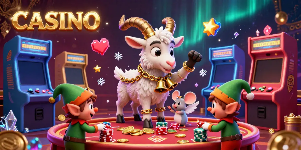 Experience a vibrant casino scene where a Krampus goat oversees mischief, highlighting the fun of gambling.