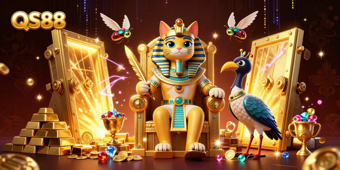 Experience the luxurious world of QS88, where the pharaoh cat reigns over riches and treasures in an engaging casino setting.