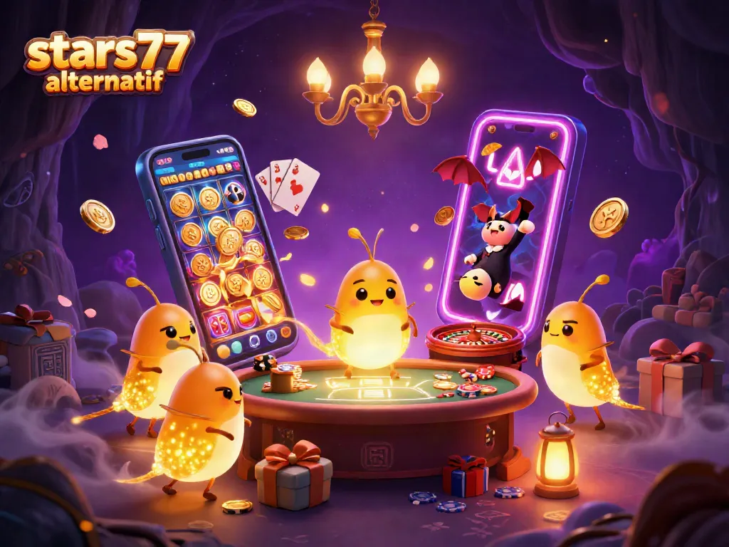 Menikmati pengalaman bermain di stars77 alternatif dengan slot berwarna cerah dan karakter berkilauan.