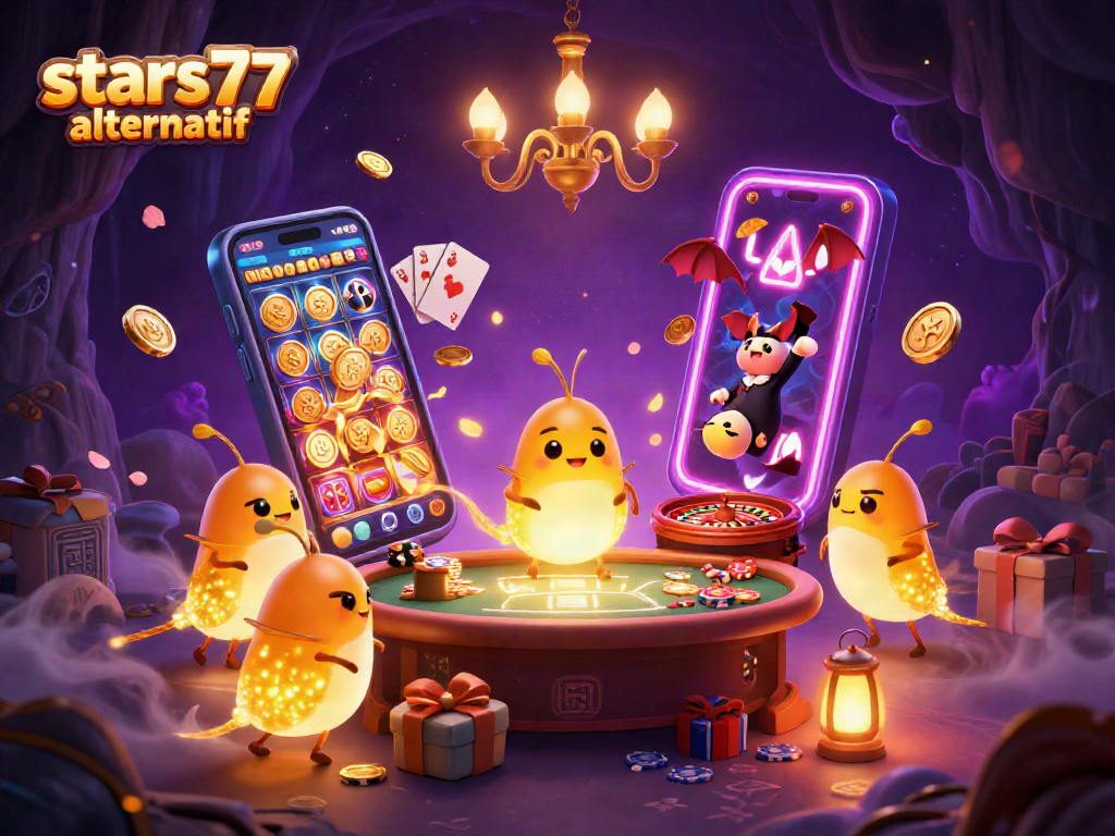 Menikmati pengalaman bermain di stars77 alternatif dengan slot berwarna cerah dan karakter berkilauan.