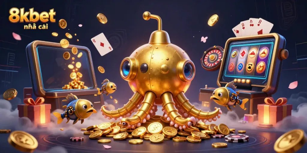 Engage in thrilling gaming on 8xbet nhà cái, showcasing a vibrant 3D ocean treasure scene.