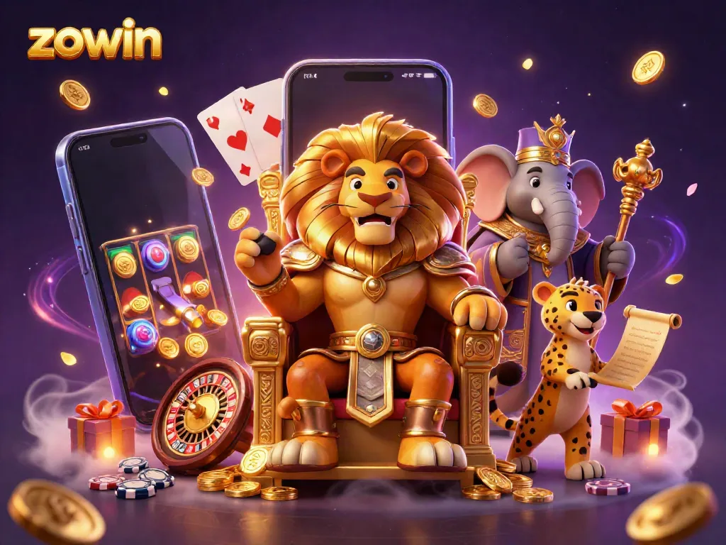 Experience the thrill of gameplay at zowin with cartoon characters in a vibrant casino setting.
