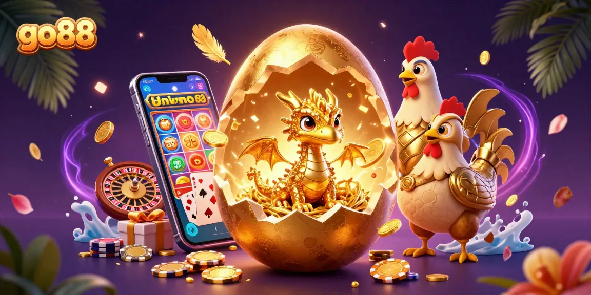 Experience exciting wins at go88 with gold-crystallized dragon guarding poker chips and slot game action.