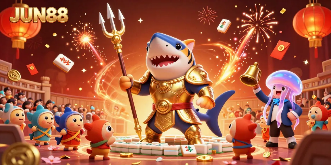 Experience the thrilling underwater colosseum with JUN88, featuring a tiger shark and casino elements.