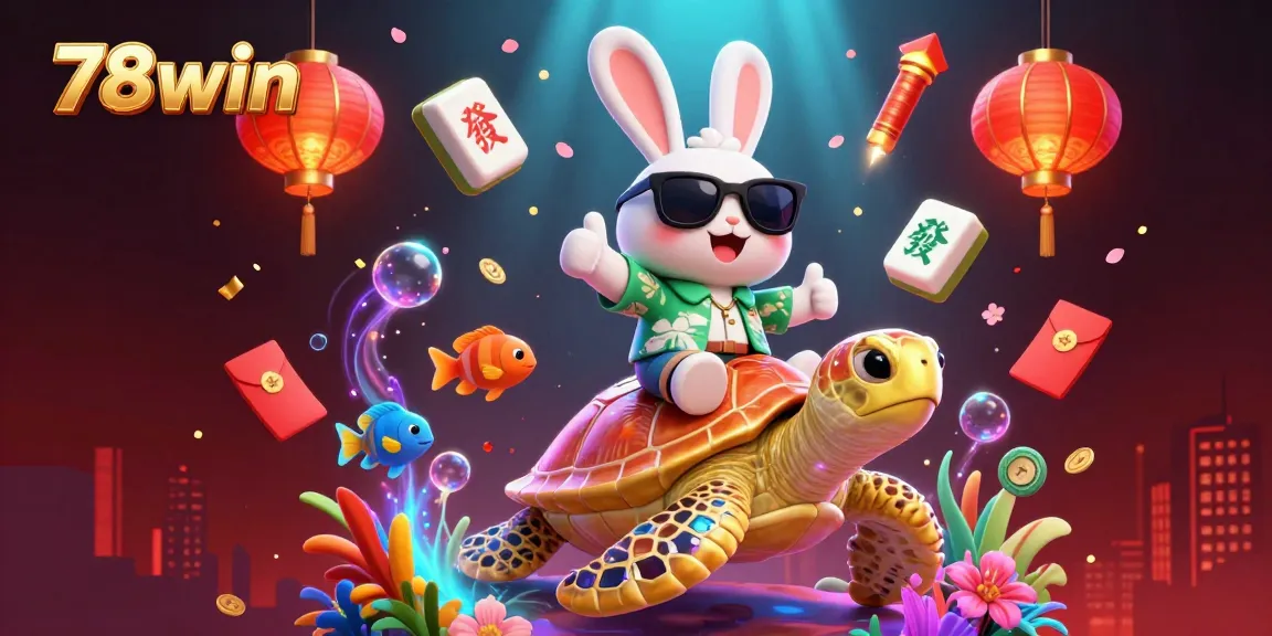 Engage in thrilling gaming adventures with 78win featuring a lucky rabbit and golden turtle in an underwater casino scene.