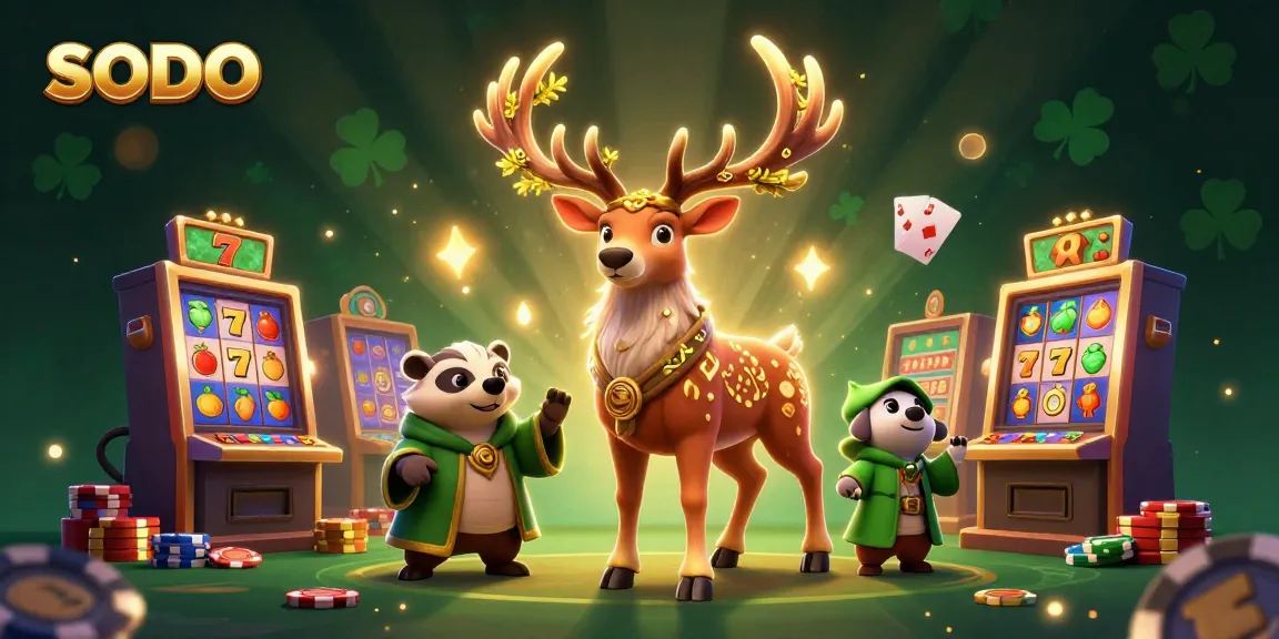 Spin the reels in the SODO casino with a magical druid and badger in a captivating gaming scene.