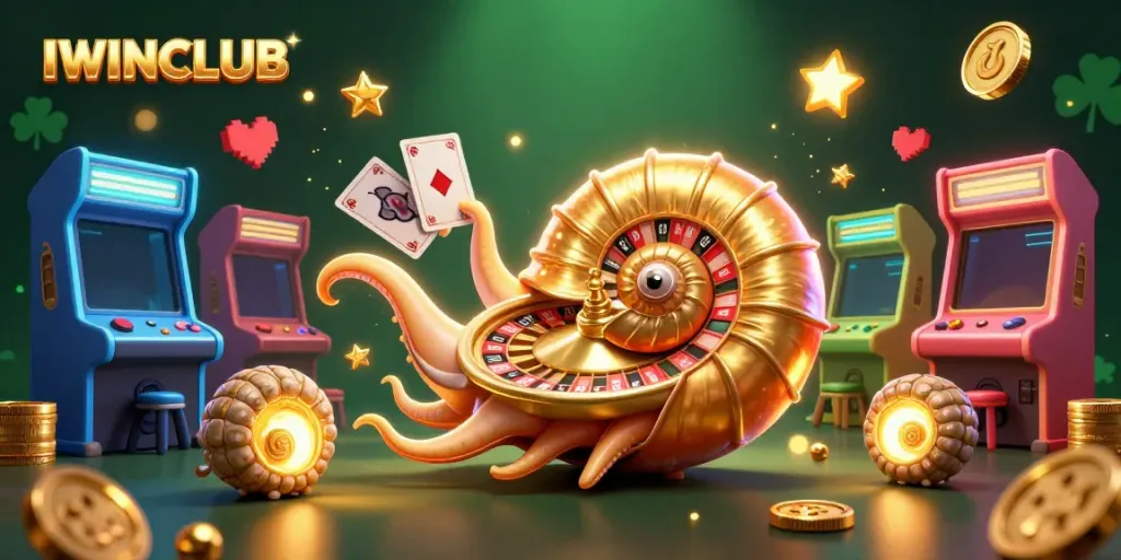 Engage with the vibrant gaming world of IWINCLUB through a dazzling 3D casino scene.