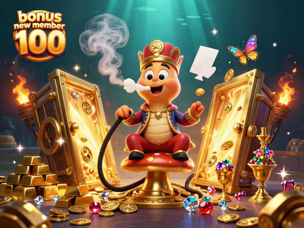 Engaging 3D illustration showcasing the vibrant bonus new member 100 promotional scene filled with gold and treasure.