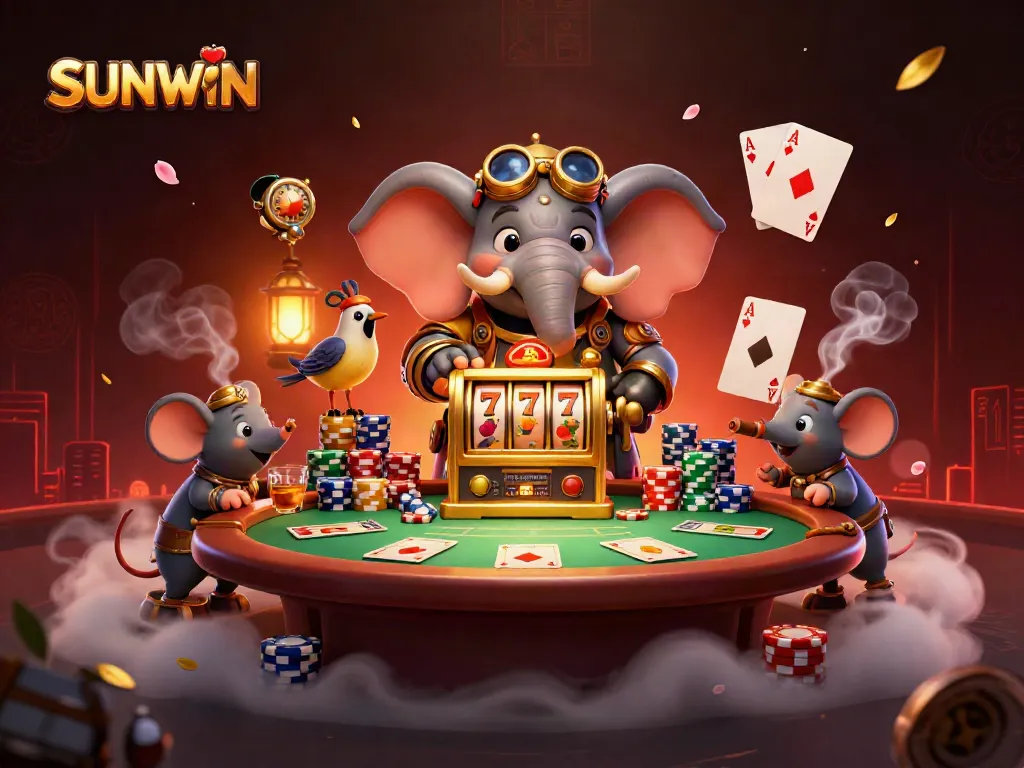 SUNWIN offers exhilarating gaming experiences showcasing colorful poker tables, dynamic characters, and rich casino elements.