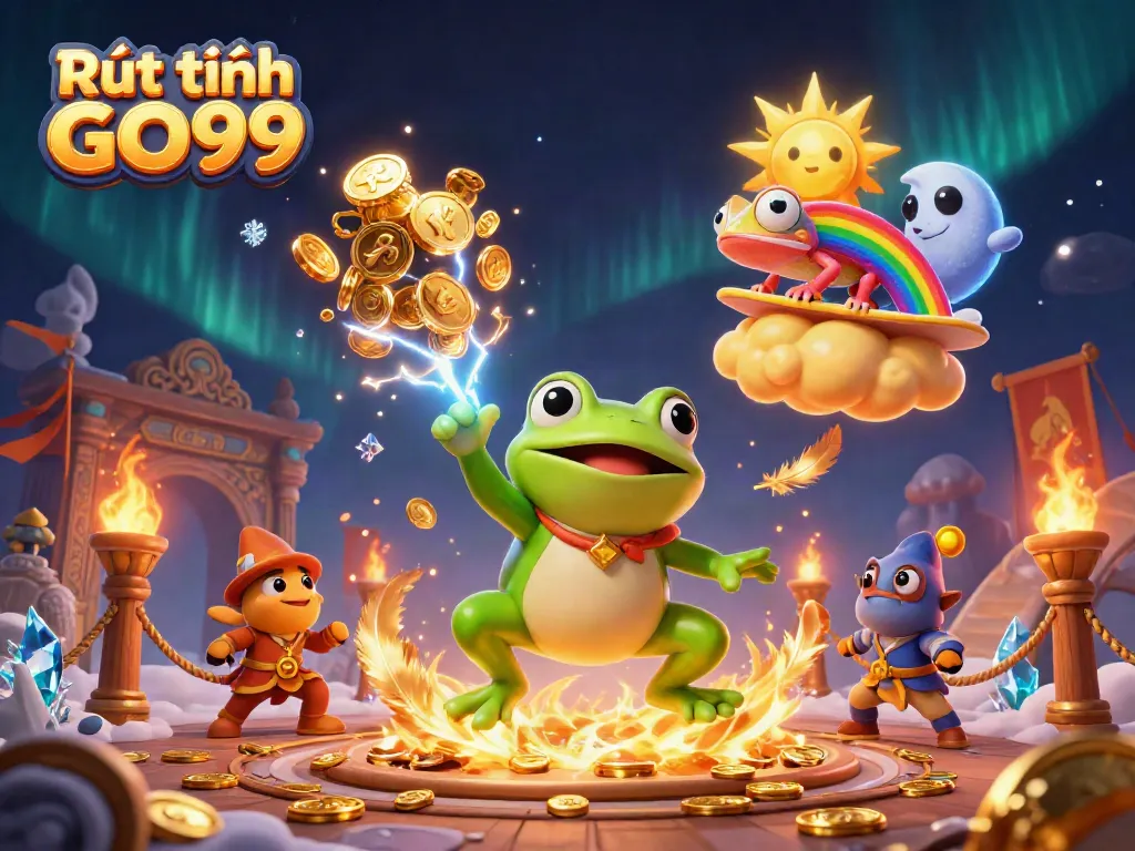 Experience fast cashouts with Rút tiền GO99, featuring a vibrant, magical casino scene.