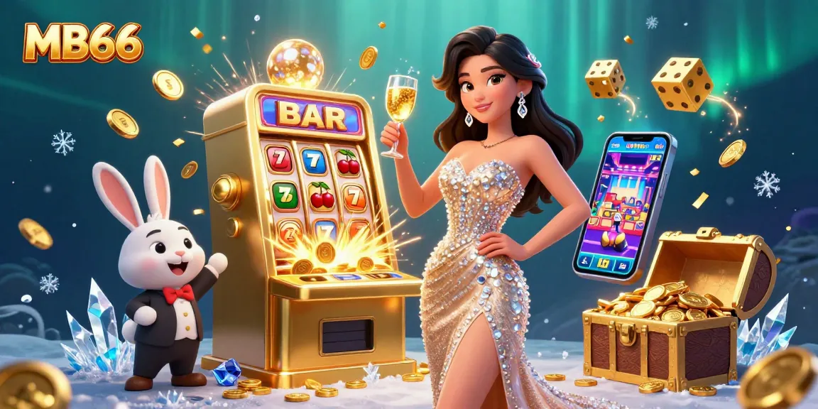 Experience the excitement of MB66 with a glamorous casino scene featuring a jackpot slot machine.