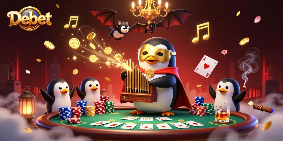 Engage in thrilling gameplay at Debet with a lively casino scene depicting poker action and captivating characters.