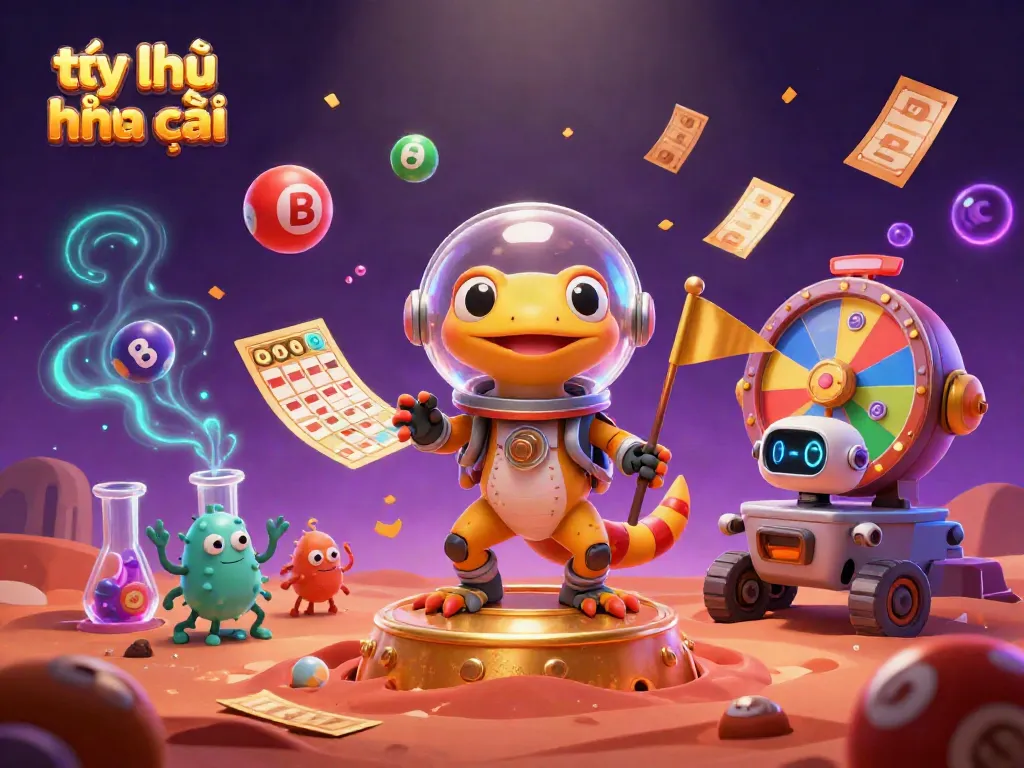 Explore the vibrant world of tỷ lệ nhà cái with a Martian gecko discovering a golden casino.