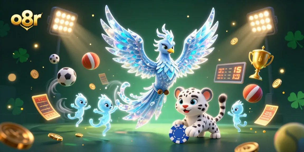 Engage in thrilling gaming with o8r's cartoon ice phoenix, enhancing the casino experience.