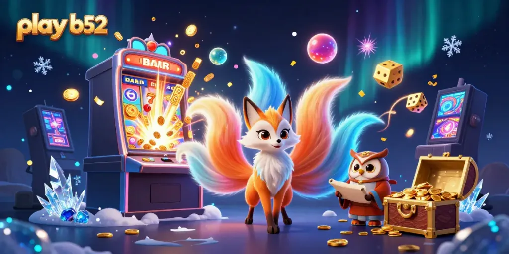Experience thrilling action as you play B52 in this vibrant, animated casino scene filled with color and excitement.