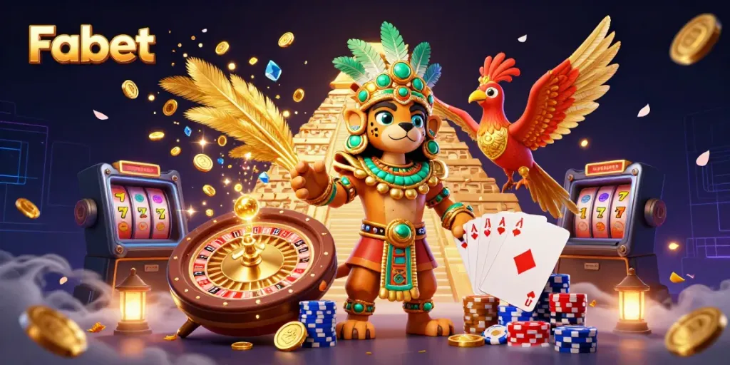 Experience the thrill at Fabet with an ultra-detailed 3D scene showcasing vibrant casino elements.