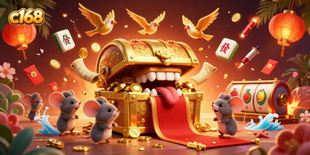Encounter thrilling gameplay at c168 with vibrant slots, gold coins, and festive decorations.