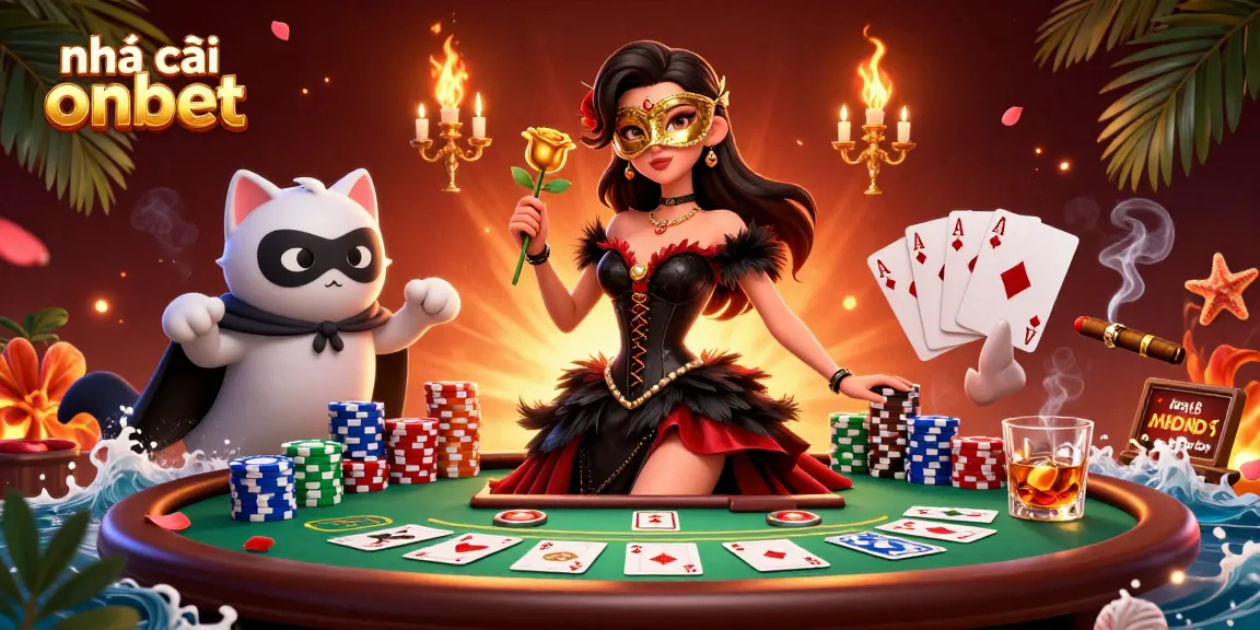 Experience the thrill of gambling with nhà cái onbet, a vibrant casino scene featuring unique characters and poker elements.