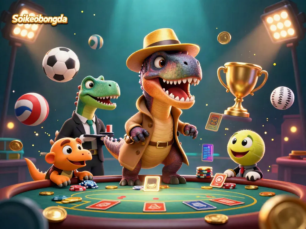 Experience Soikeobongda's thrilling blackjack scene with a velociraptor card counter and stegosaurus pit boss.