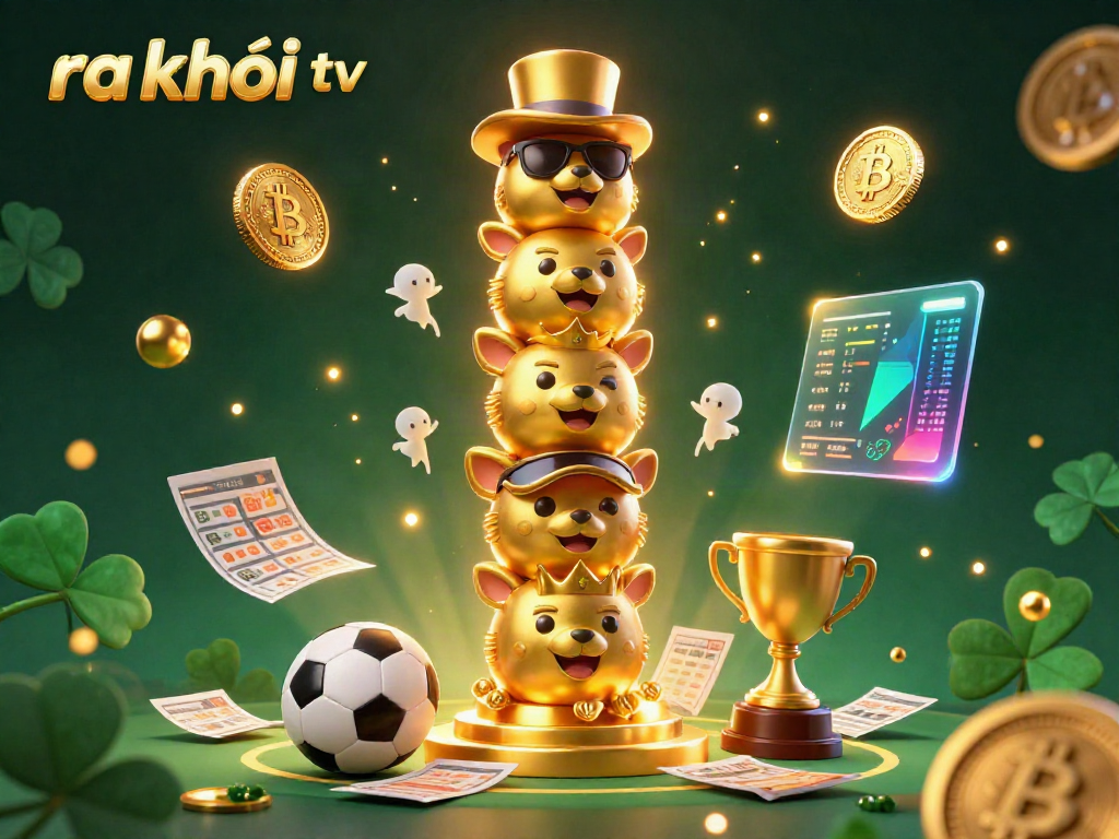 Experience the lively energy of ra khơi tv as it showcases a vibrant 3D totem pole and dynamic sports betting elements.