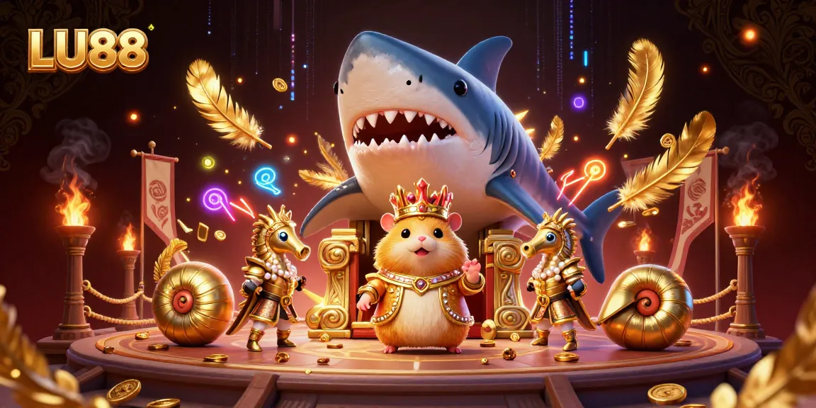 Engage in thrilling gameplay at LU88, featuring vibrant scenes of the fierce hamster king in a dynamic casino setting.