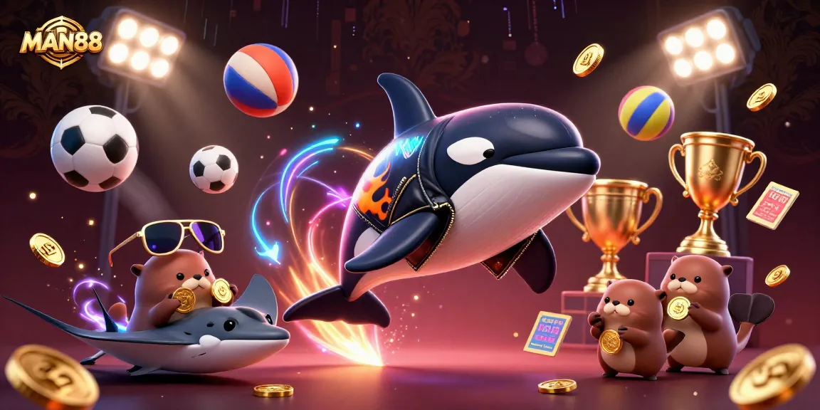 Join the excitement with MAN88 as the orca, stingray, and otters celebrate gaming wins!