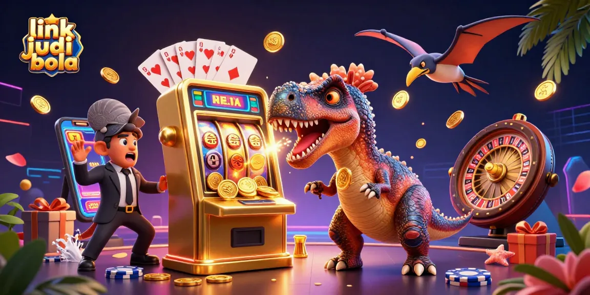 Engage with link judi bola through a vibrant scene featuring a dinosaur jackpot in a casino setting.