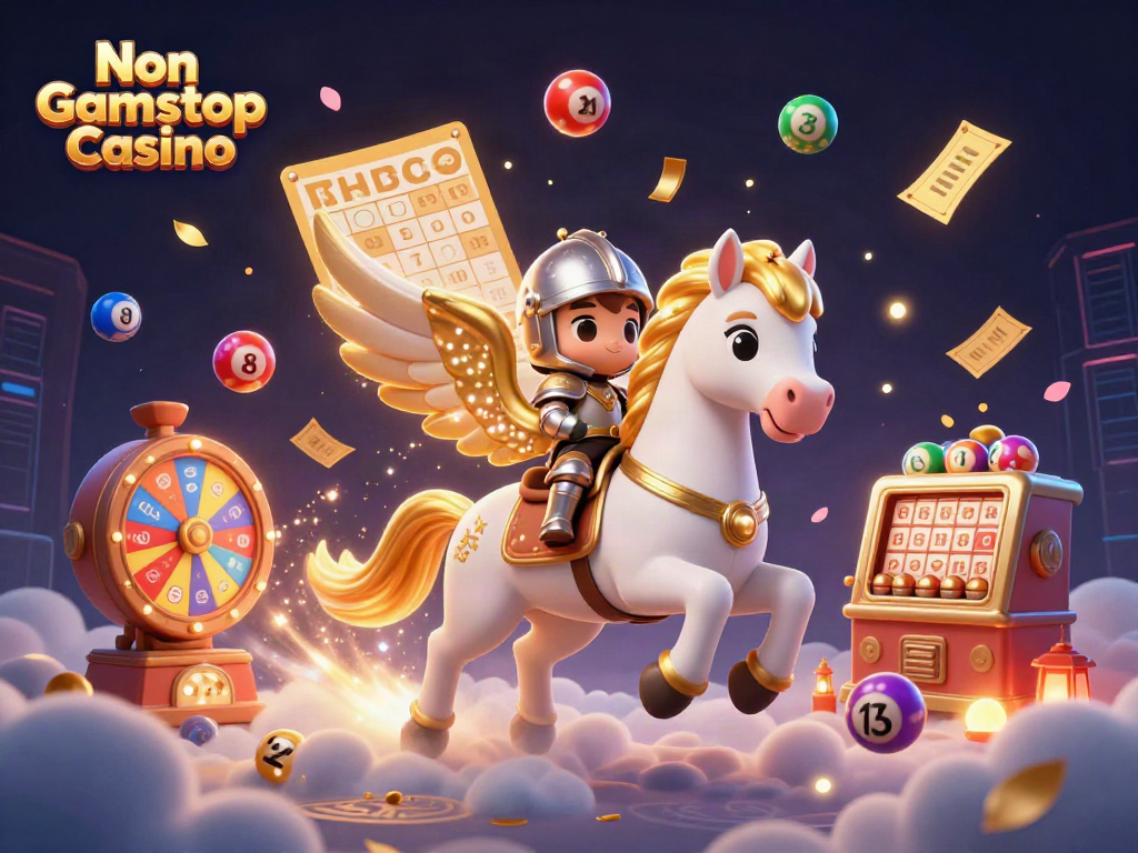 Experience exciting gameplay at Non Gamstop Casino with vibrant lottery elements and a whimsical knight hero.
