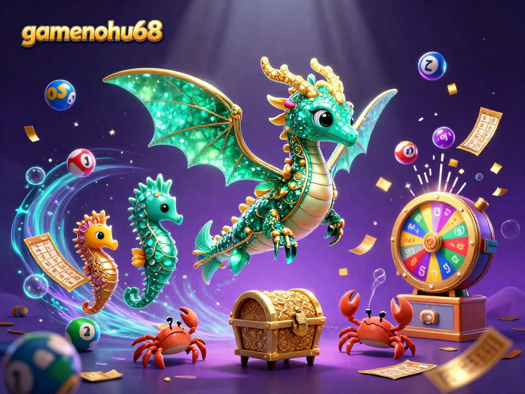 Catch the excitement of gamenohu68 with vibrant lottery elements in a dynamic underwater casino scene.