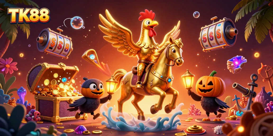 Engage in thrilling casino adventures with TK88, featuring a golden rooster and magical elements.