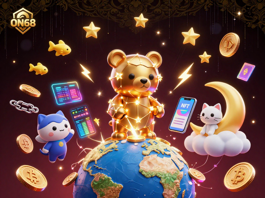 Join the excitement at ON68 with stars and coins in this vibrant casino scene
