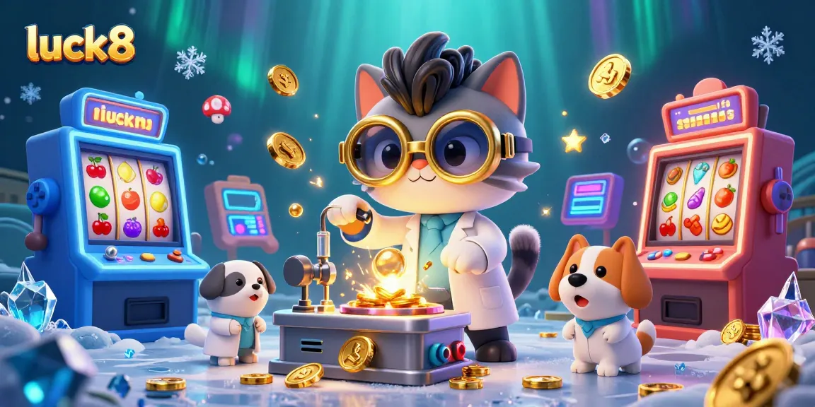 Experience thrilling gameplay with luck8's vibrant casino scene featuring 3D characters and dynamic slot machines.