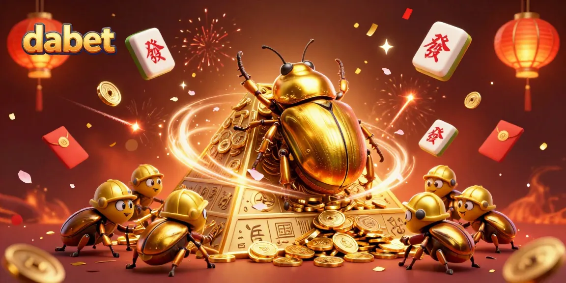 Engage with dabet's vibrant playful scene featuring golden beetles and casino elements.